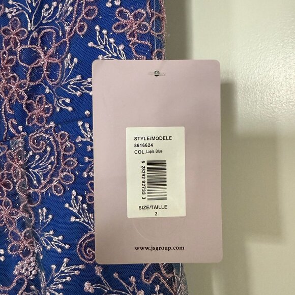 NWT JS Collections Kamila Bow Mermaid Gown Blue Embroidered Dress Size 2 - Picture 8 of 8